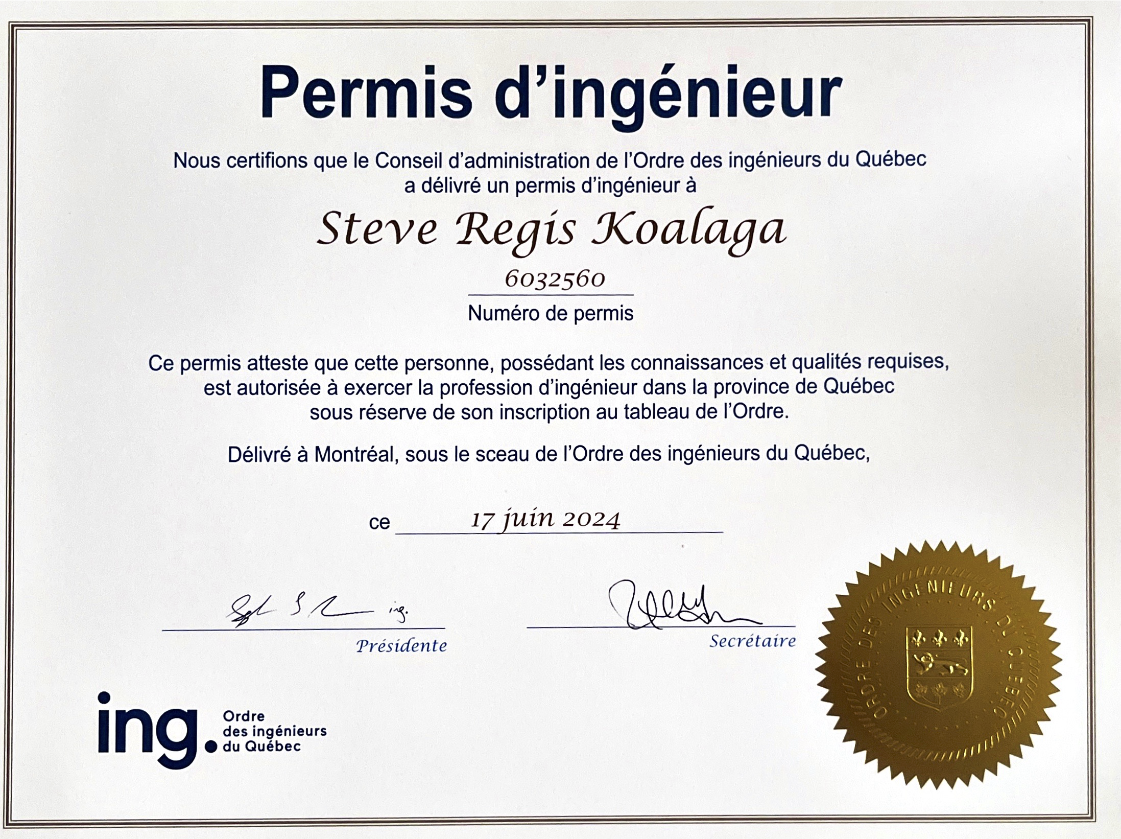 Permis d'ingénieur